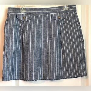 J. Crew Blue and White Linen Blend Striped A-Line Skirt